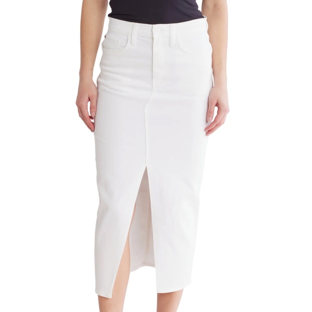 Cinq a Sept White Denim Midi Skirt Slit Front Size 4 New‎ W/ Tags